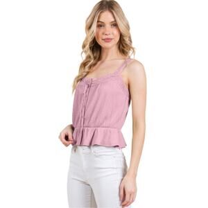 NWT Women's Lace Peplum Tie Front Ribbed Cami Top